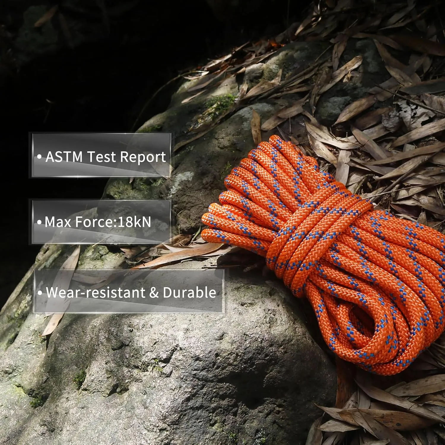 NewDoar Static Climbing Rope 10mm Accessory Cord Rope,for Arborist Tree, Mountaineering, Sailboat Rope,Dock Lines,Hauling Dragginge(Orange 10mm,50FT)