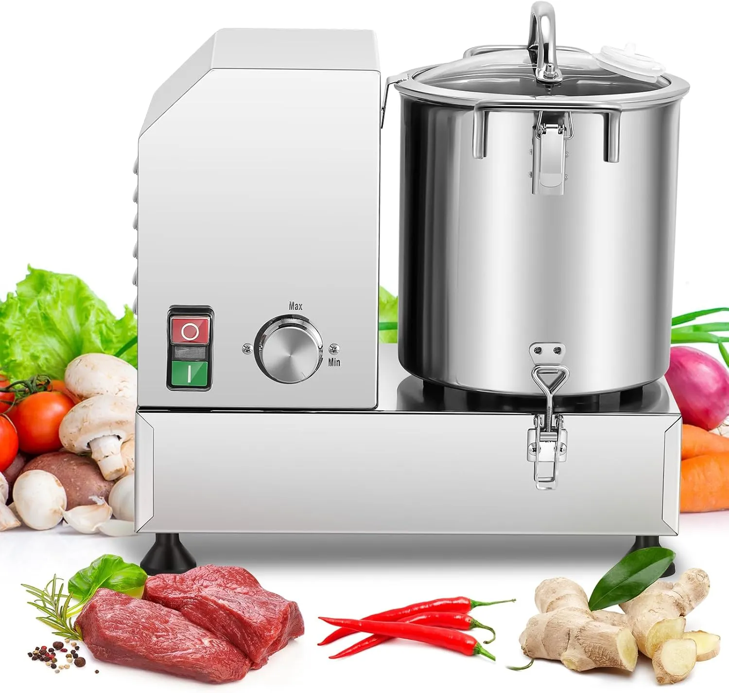 Newhai Commercial Food Processor Heavy Duty Electric Vegetable Chopper, Stainless Steel Multifunctional Meat Grinder Veggie Cutter Mincer for Potato, Onion, Ginger, Cabbage, 6.5Qt, 1200W