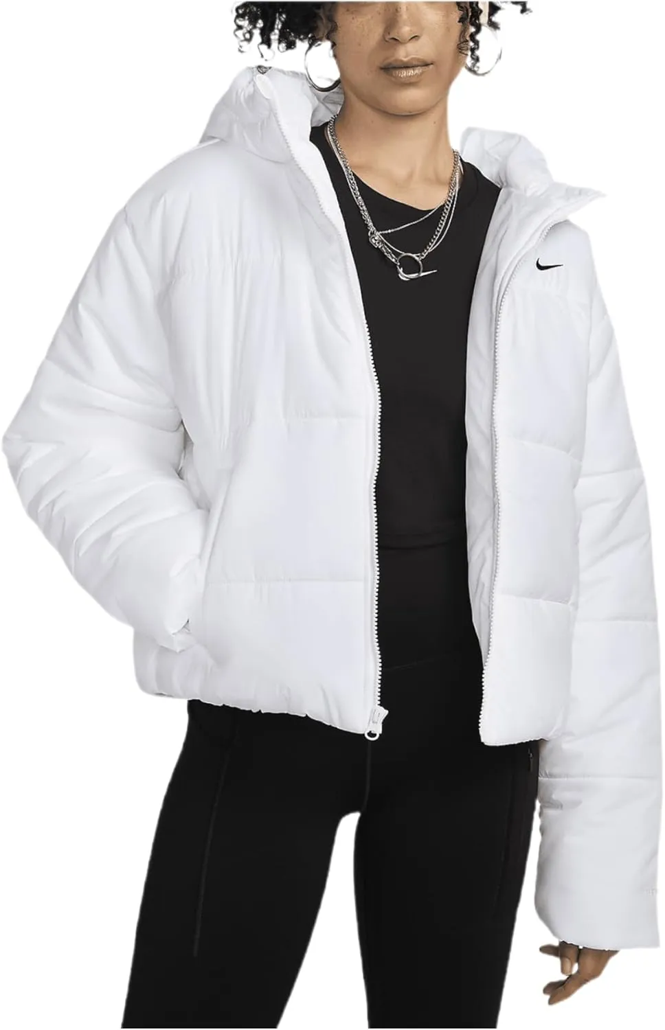Nike Sportswear Classic Puffer Women's Therma-FIT Loose Hooded Jacket (White/Black, FZ5899-100)