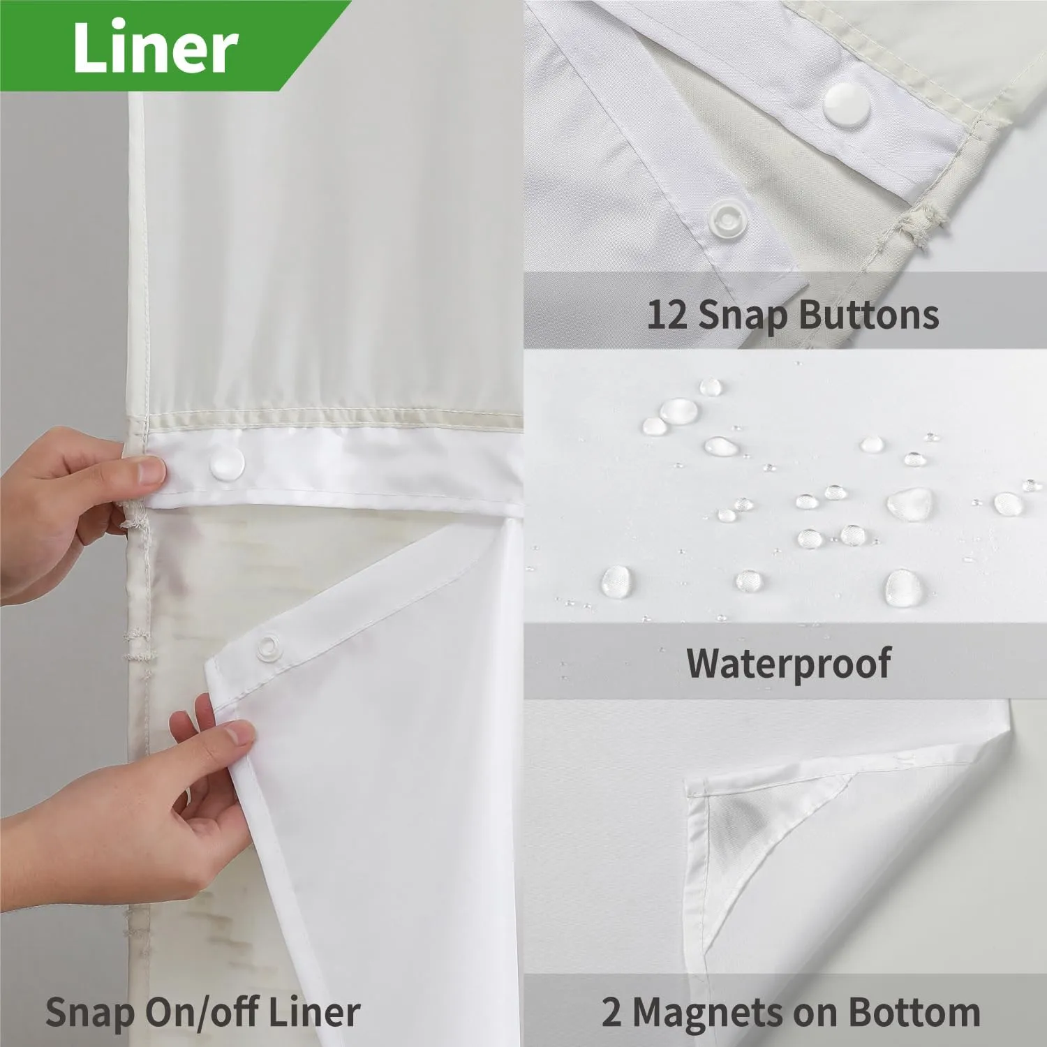No Hook Tufted Chevron Striped Shower Curtain with Snap-in Fabric Liner set-71Wx74H(72H),Cream Hotel Grade Boho Style Shower Curtain with See Through Top Window,Water Repellent