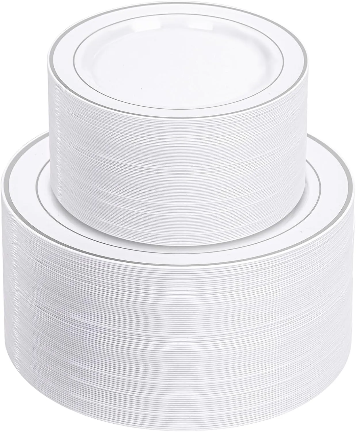 NOCCUR 200PCS Silver Plastic Plates Disposable for 100 Guests - Include 100 Dinner / 100 Dessert Plates Heavy Duty - Ideal for Party&Wedding