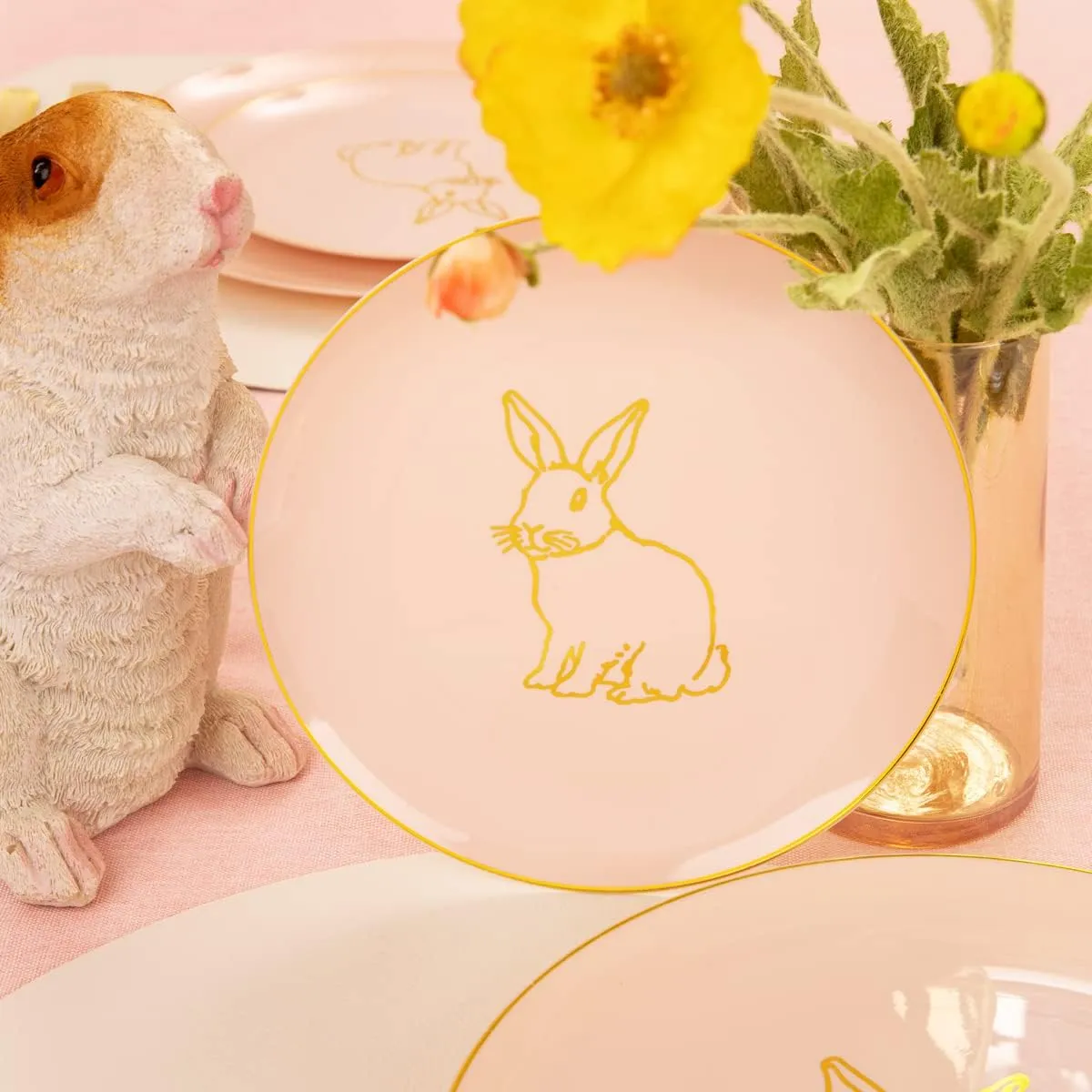 NOCCUR 60PCS Easter Plates with Bunny-10.25inch Pink Dinner and 7.5inch Salad Plates - Ideal for Easter&Party
