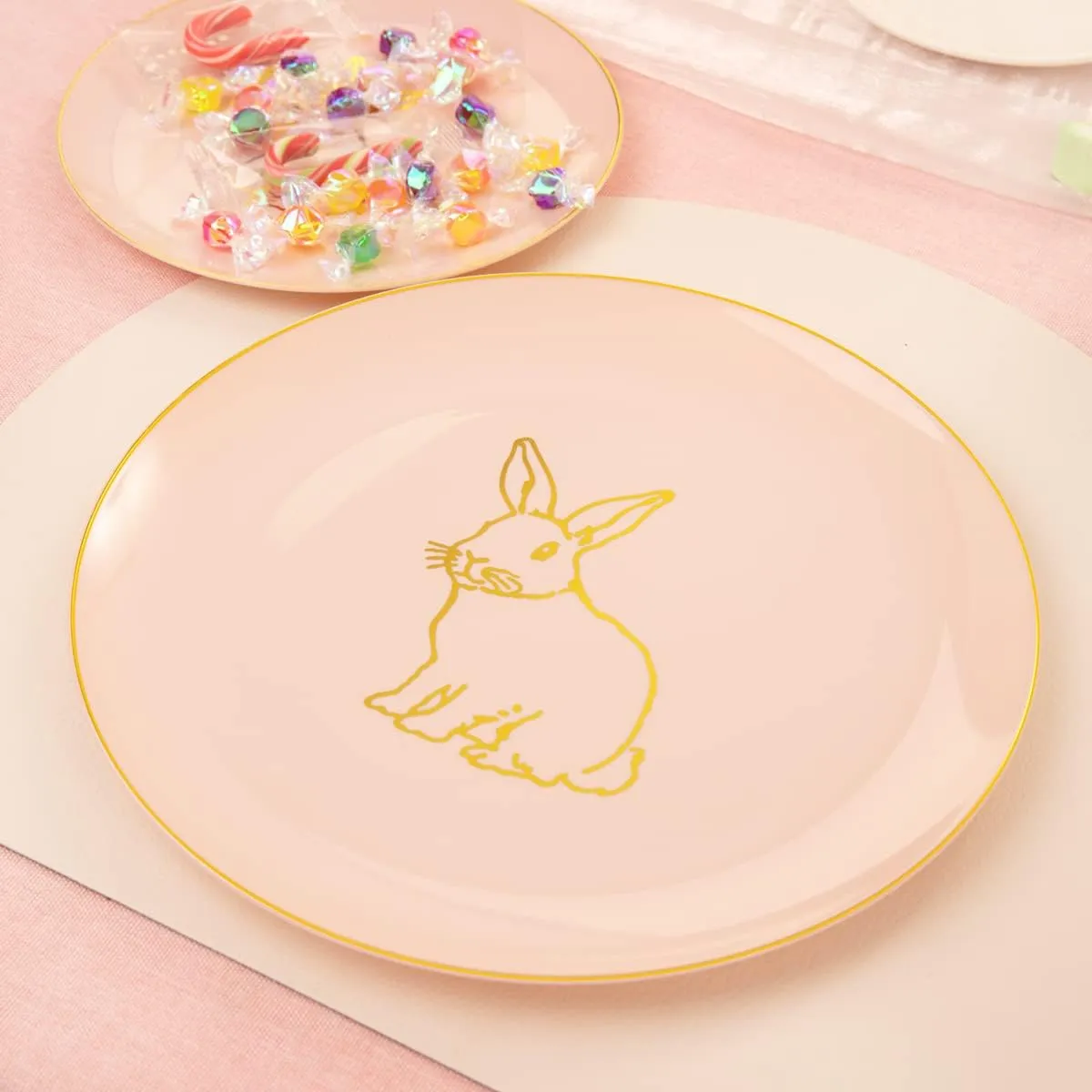 NOCCUR 60PCS Easter Plates with Bunny-10.25inch Pink Dinner and 7.5inch Salad Plates - Ideal for Easter&Party