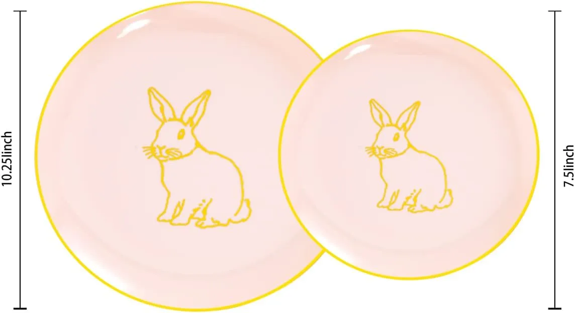 NOCCUR 60PCS Easter Plates with Bunny-10.25inch Pink Dinner and 7.5inch Salad Plates - Ideal for Easter&Party