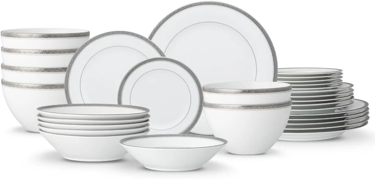 Noritake Charlotta Platinum 30-Piece Value Set in White