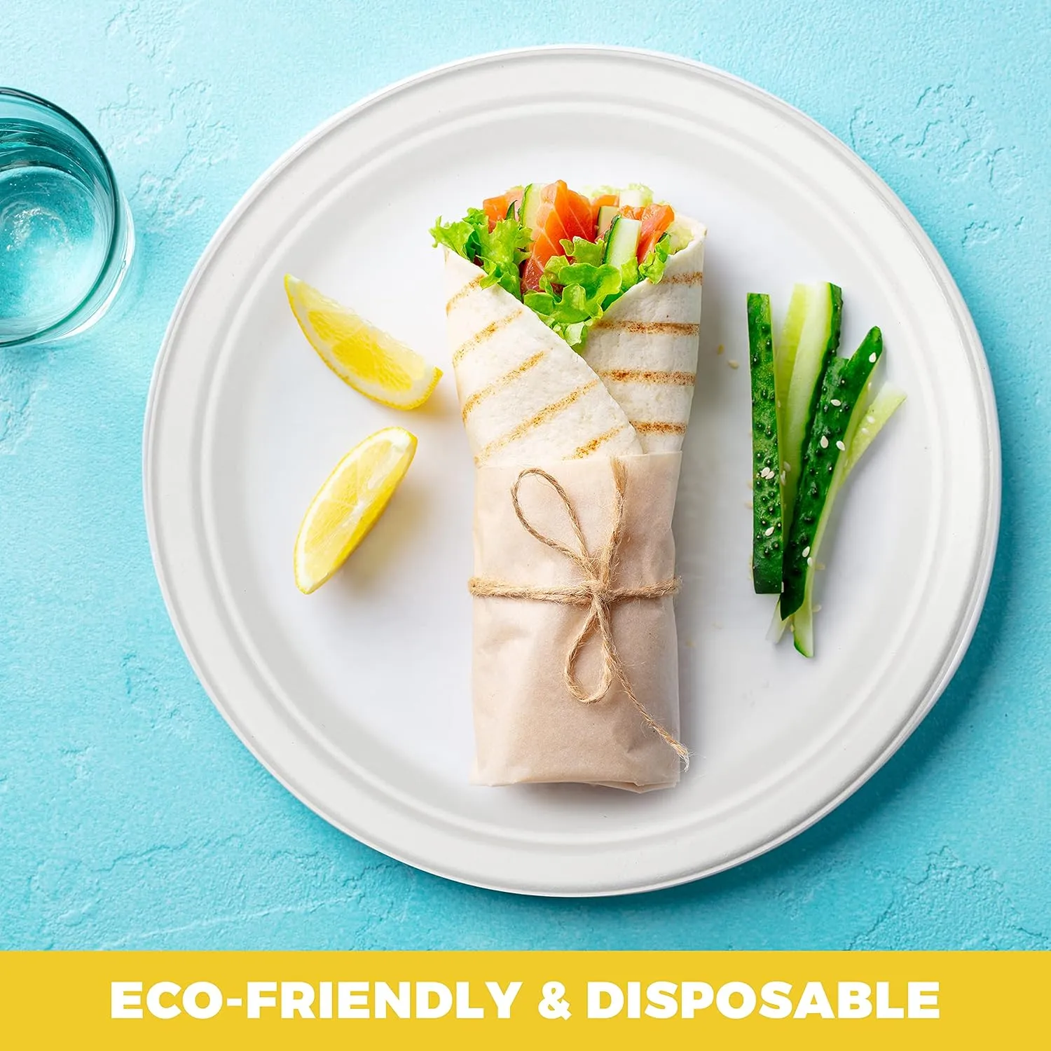 NYHI 125 Pack Compostable 10 Inch Heavy Duty Paper Disposable Plates Bulk For Adults Kids White Sugarcane Plates Cut Leak Resistant Compostable