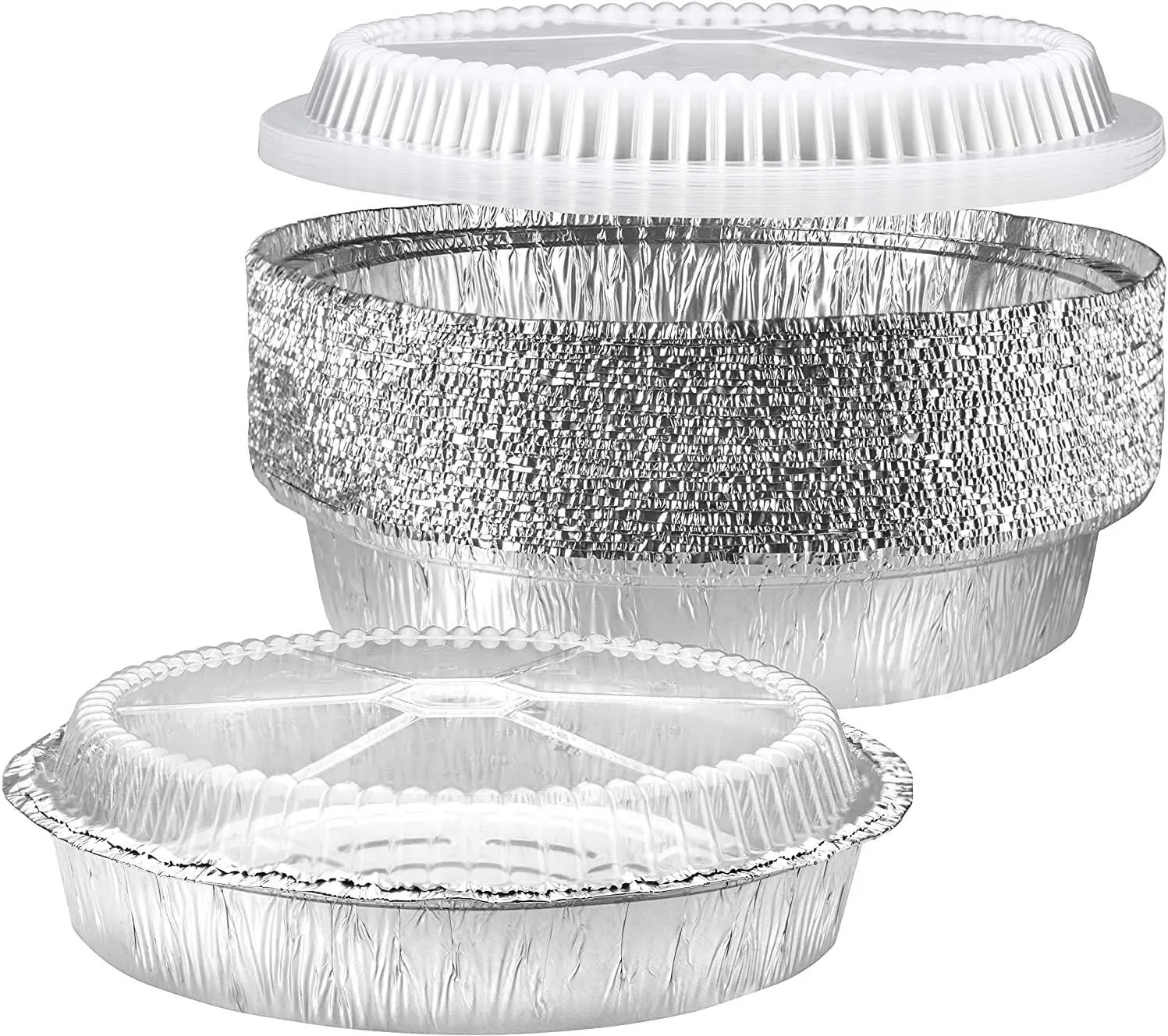 NYHI 30 Pack 9 Inches Round Aluminum Foil Pans with Plastic Lids Disposable Tin Foil Pan with Lids Heavy Duty Food Container Pie Dish Safe for Freezer Oven