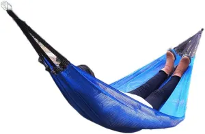 Nylon Ice Silk Camping Hammock,Cool Breathable Mesh Hammocks for OutdoorIndoor Patio Backyard for Backpacking Beach (Color : Blue, Size : with Carabiner 3m Strap)