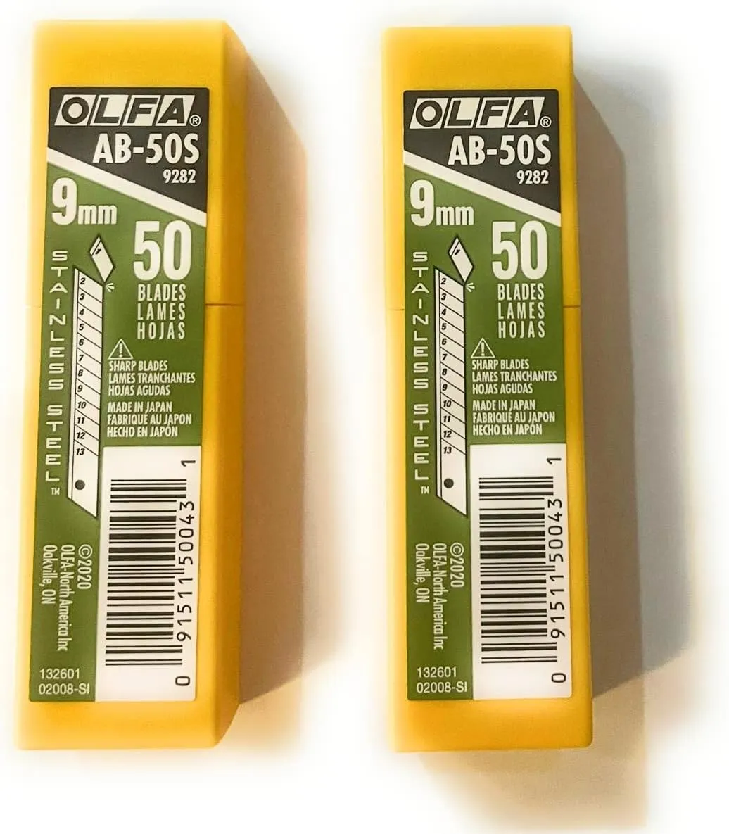 O L F A OLFA 9282 AB-50S 9mm Stainless Steel Snap-Off Blade, 50-Pack (2PACK), packaging may vary