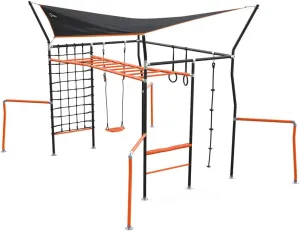 Odyssey Quest Monkey Bars Large Playset & Jungle Gym with Powder Coated Galvanized Steel, Shade Cover, Cargo Net, Jungle Rope, Roman Rings & Seat Swing for Kids & Adults