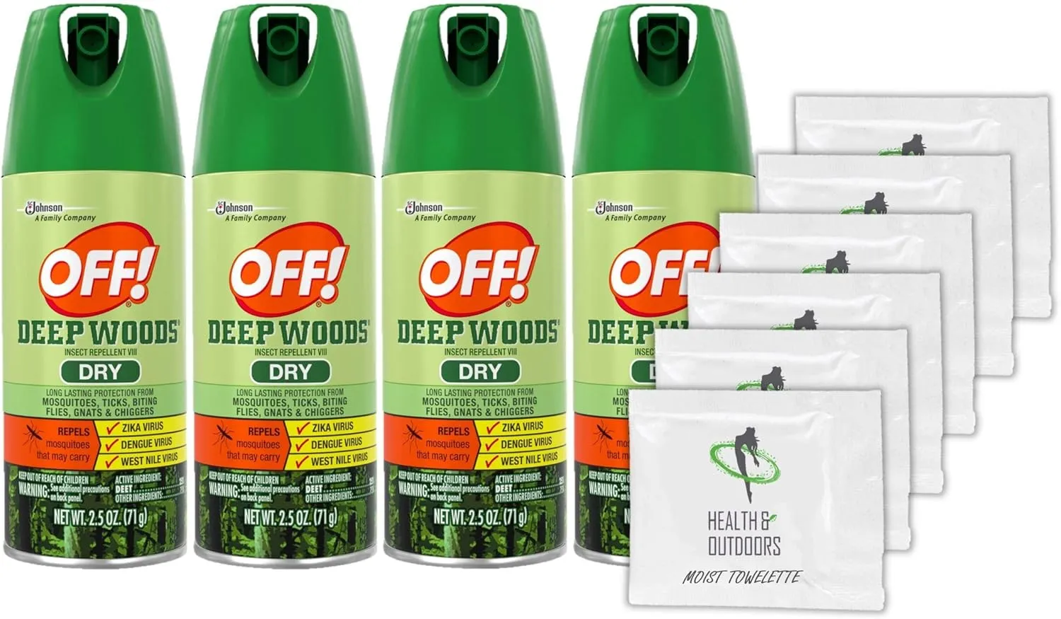 Off! Deep Woods Dry Insect Repellent, 2.5 Ounce (4 Count)   (6) Bonus Wipes