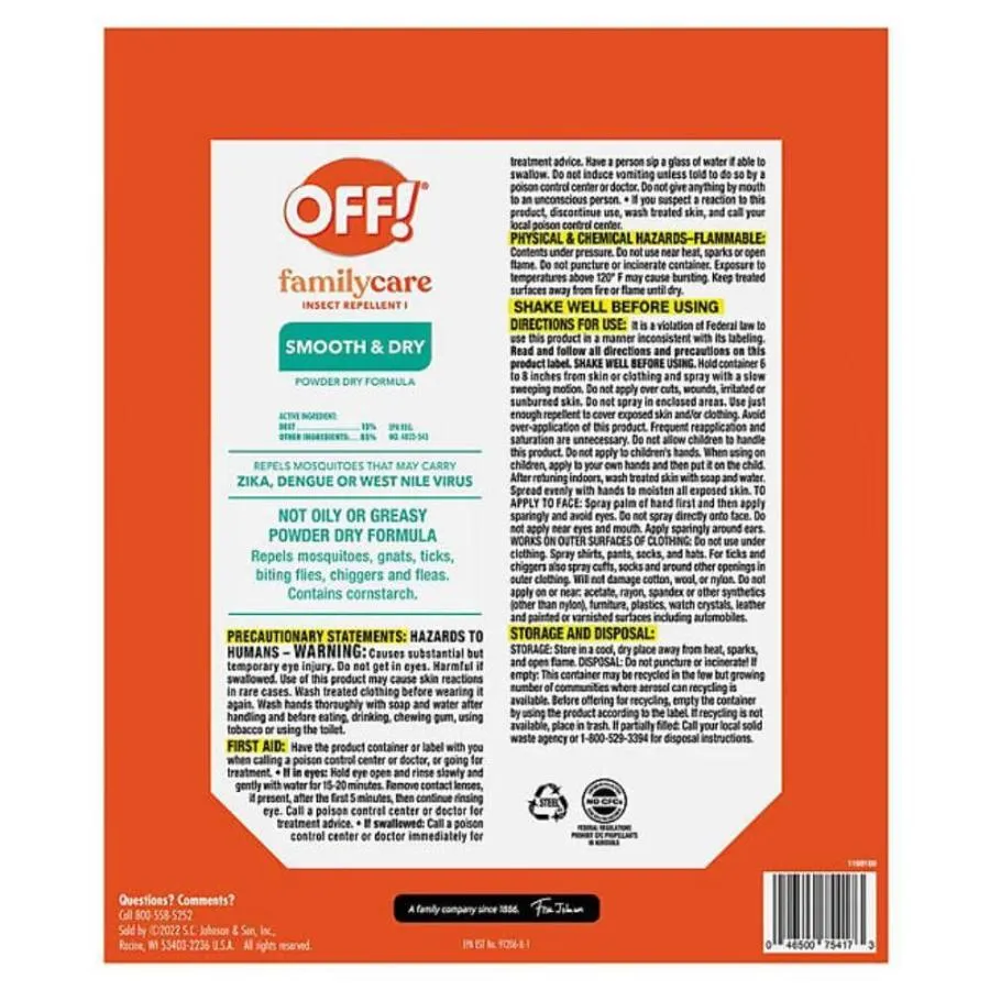 OFF! Smooth & Dry 2 x 6oz   2.5oz OFF! Smooth & Dry Travel-Size
