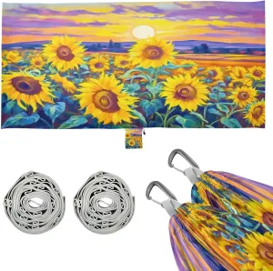 Oil Painting Sunflowers Camping Hammock, 330 lbs with 2 Tree Straps, Carry Bag, Single Portable Hammock for Outdoor/Indoor, Hiking, Beach, Backpacking, Travel