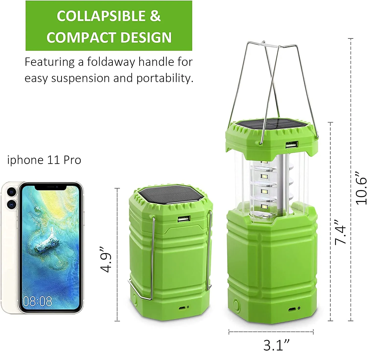 OnLyee LED Lanterns for Power Outages, Hand Crank & Solar Powered Camping Lantern Flashlight, Collapsible Lanterns with USB Input & Output Port,Waterproof