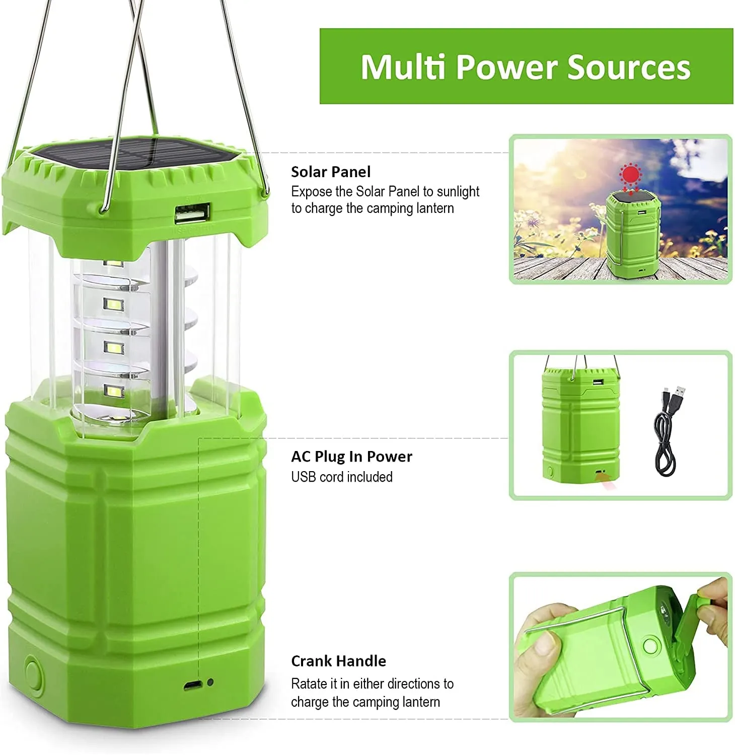 OnLyee LED Lanterns for Power Outages, Hand Crank & Solar Powered Camping Lantern Flashlight, Collapsible Lanterns with USB Input & Output Port,Waterproof