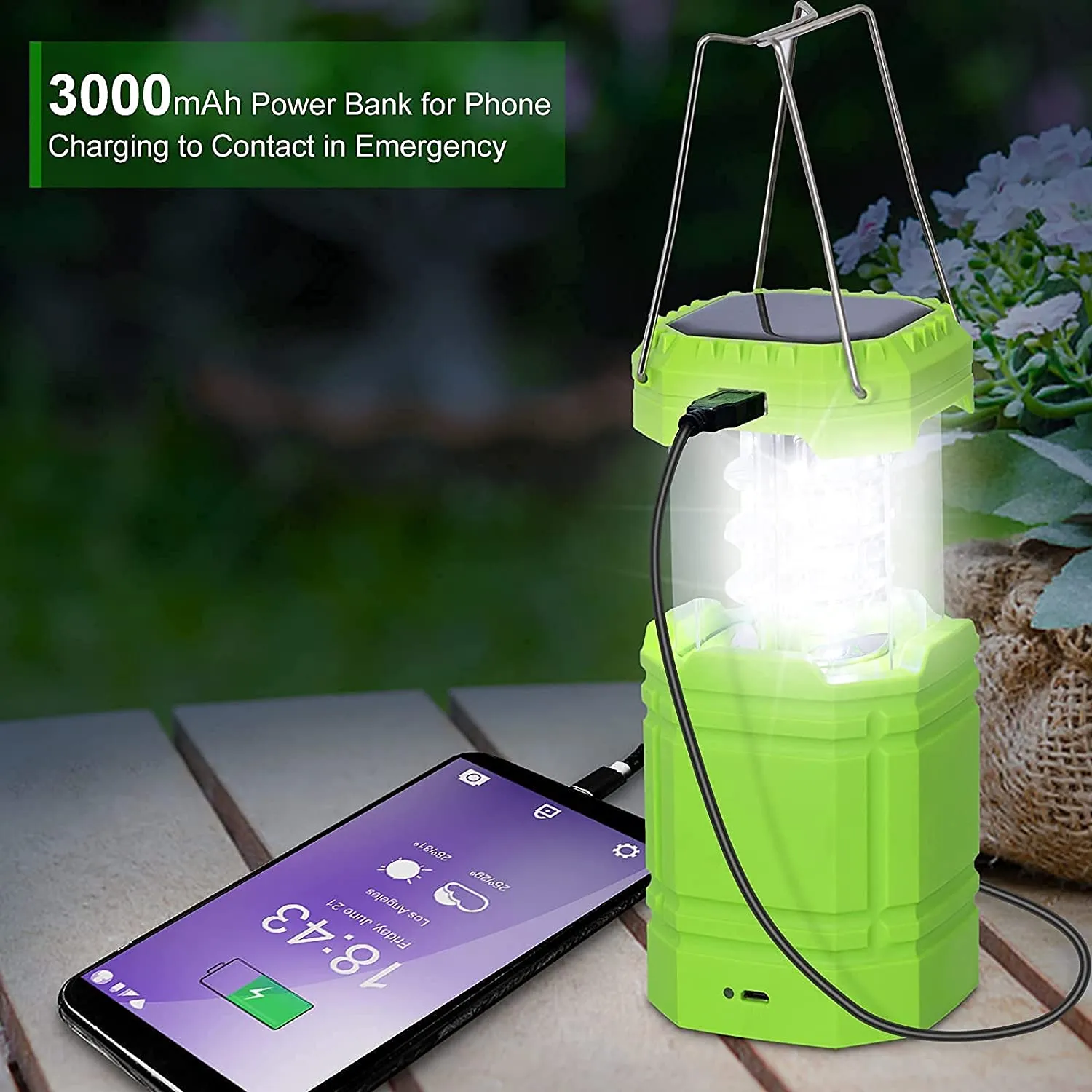 OnLyee LED Lanterns for Power Outages, Hand Crank & Solar Powered Camping Lantern Flashlight, Collapsible Lanterns with USB Input & Output Port,Waterproof