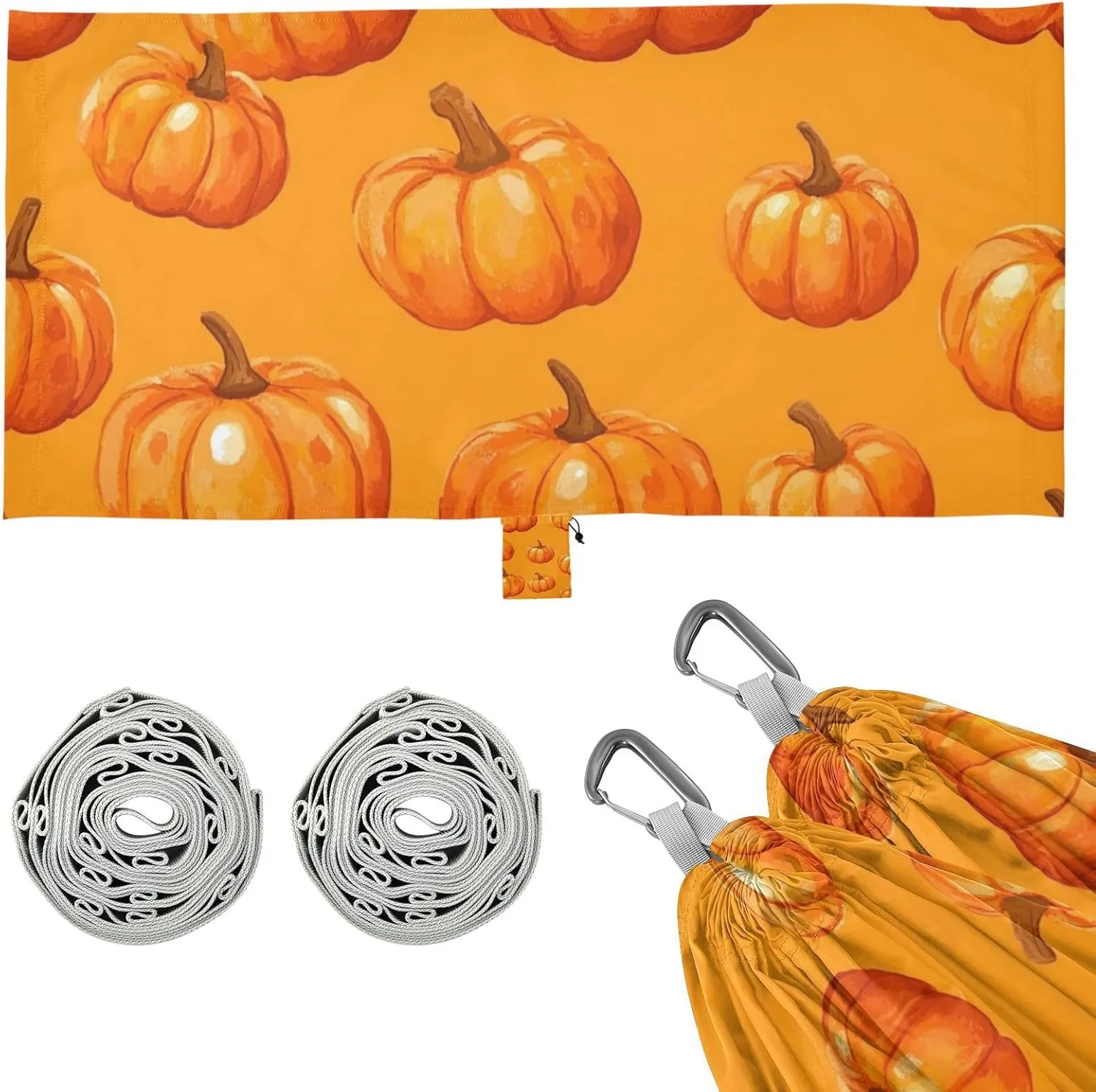 Orange Pumpkin Hammocks for Camping with Hanging Rope Rope Hammock for Outside Patio Backyard Poolside