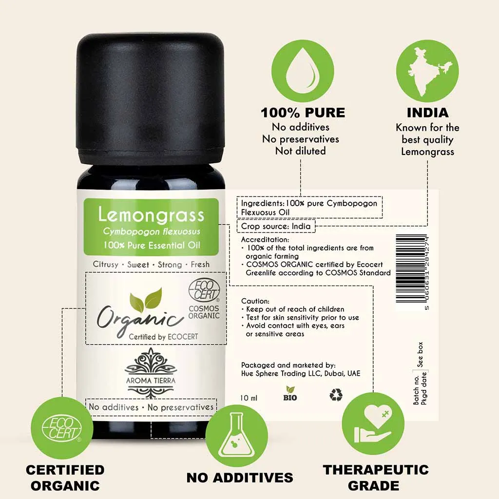 Organic Lemongrass Essential Oil - 100% Pure Natural