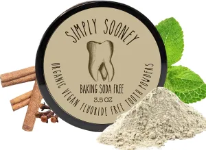 Organic Vegan Fluoride Free Tooth Powder Baking Soda Free, Cinnamon and Clove Flavor, Value Size 6 Month Supply