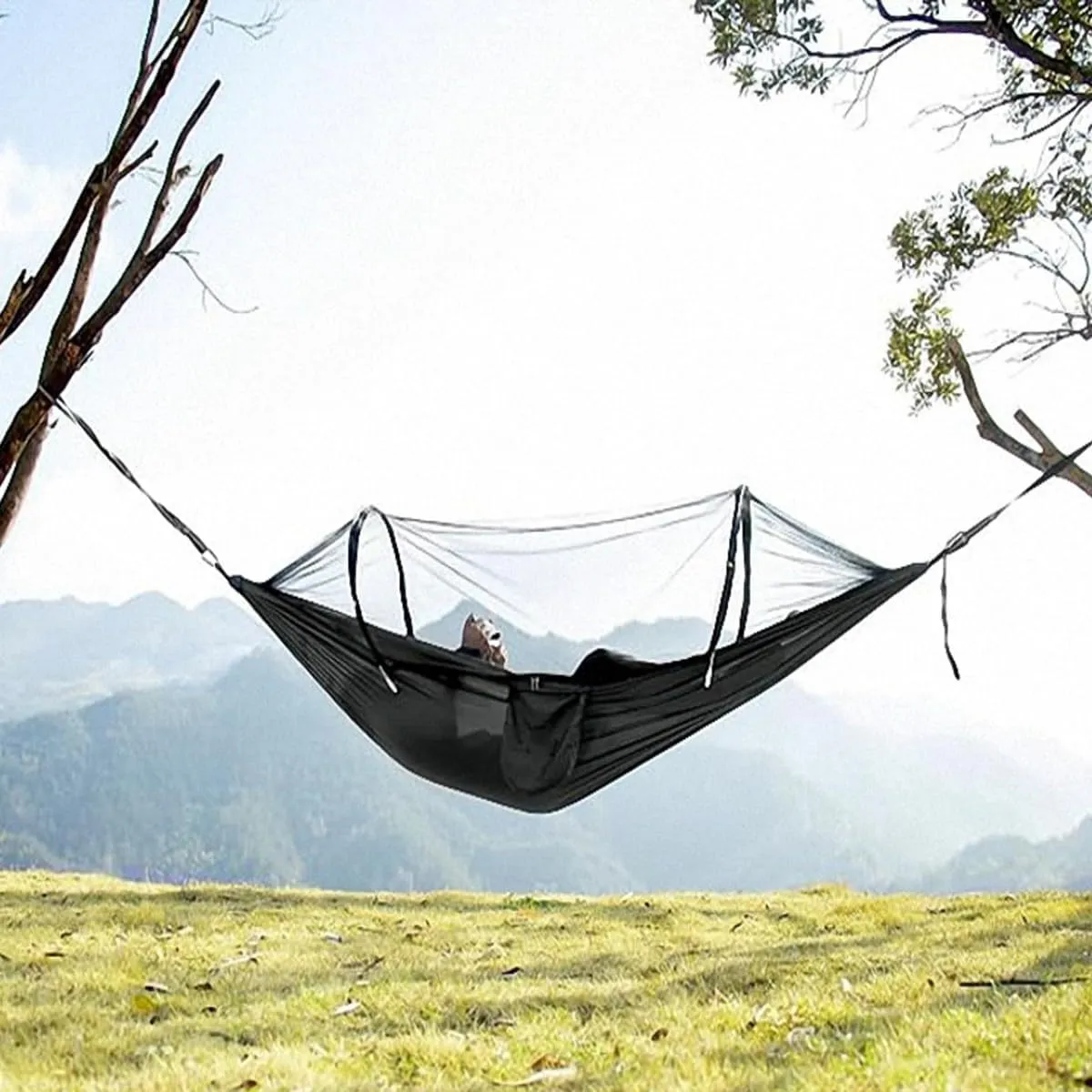 Outdoor Camping Anti-Rollover Hammock Mosquito net Lightweight Storage, Single/Double(Pink,260 * 140cm)