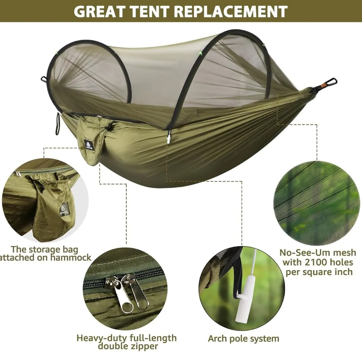Outdoor Camping Anti-Rollover Hammock Mosquito net Lightweight Storage, Single/Double(Pink,260 * 140cm)