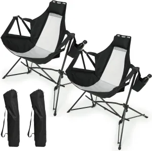 Outdoor Camping Chair Portable Rocking Folding Chair Armchair Aluminum Alloy Adjustable Back Lounge Swinging Chair with Pillow Cup Holder Recliner with Carry Bag for Outdoor Travel Lawn Backyard