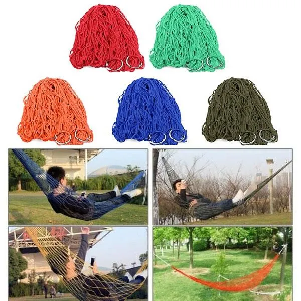 Outdoor Camping Nylon Hammock Hanging Mesh Net Sleeping Bed Blue