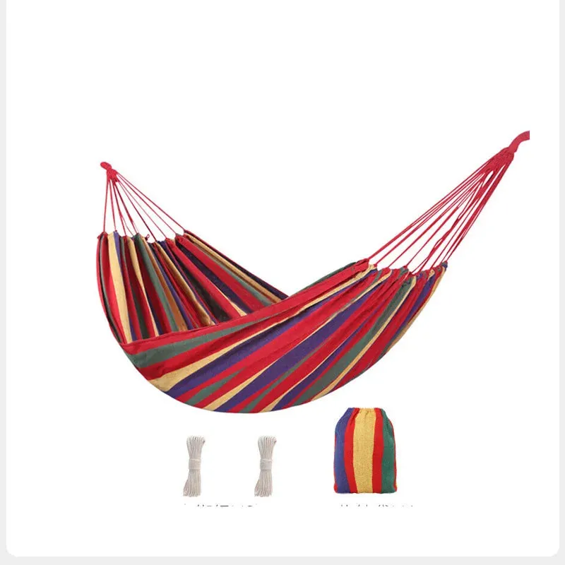 Outdoor Canvas Hammock Thickened Hammock Camping Swing Hammocks with Tree Ropes Anti Rollover Striped Hanging Chair Hammocks