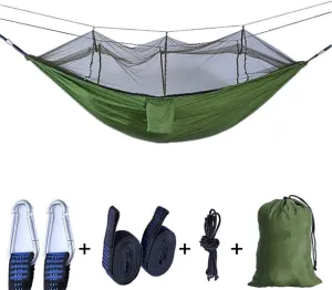 Outdoor Hammock,Portable Camping Hammock with Mosquito Net,Ultralight Hammock,Lightweight Nylon Parachute Hammocks Travel Kit Army Green 260x140cm