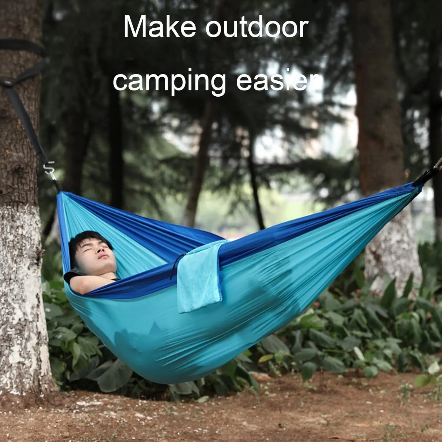 Outdoor Hammocks, Camping Hammock Double Portable Hammocks, Nylon Hammock with Tree Straps, for Outdoor Backpacking, Camping, Adventure (Blue)