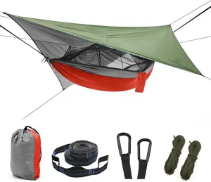 Outdoor Mosquito Net Hammock Tent with Waterproof Rain Fly Canopy Awning Set Hammock Portable Sleep Swing for Hiking Camping Survival Travel
