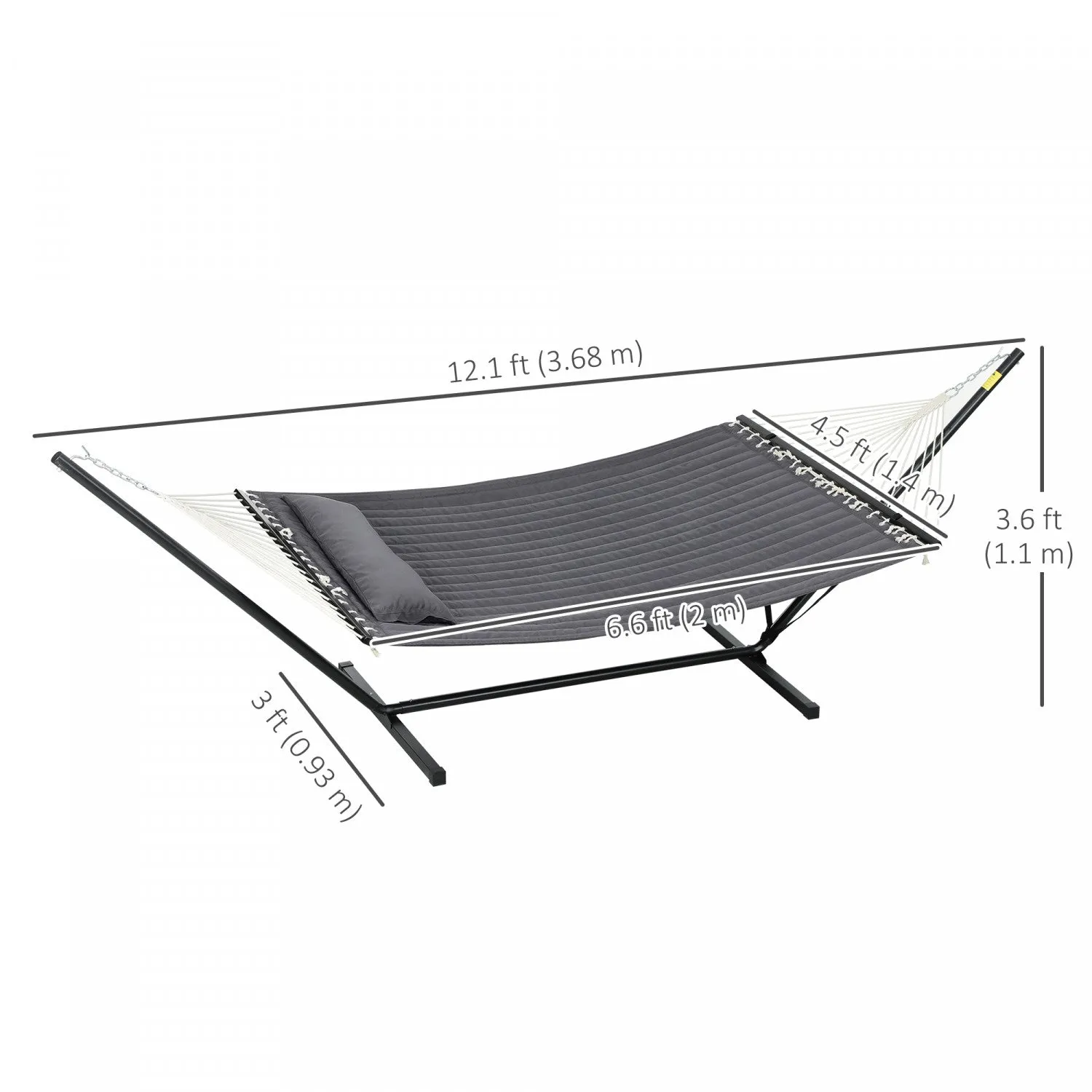Outsunny Quilted Double Hammock With Stand And Pillow 2 Person Hammock