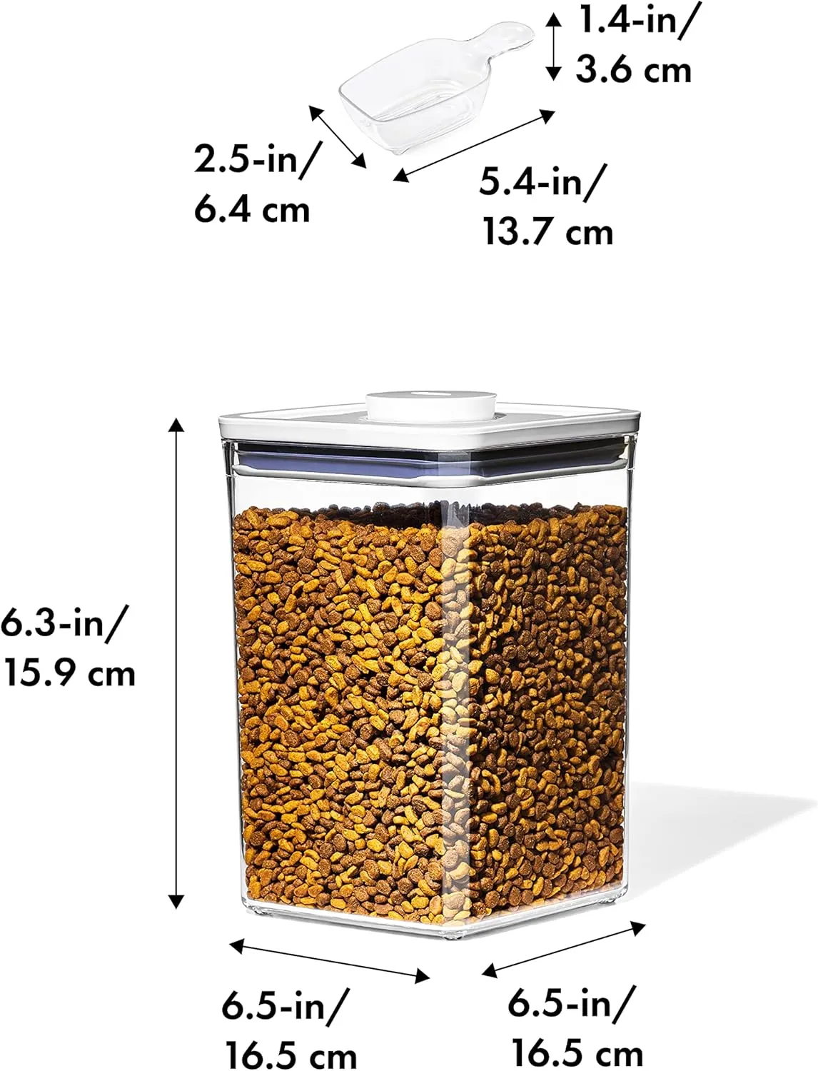 OXO Good Grips Pet POP Container – 4.4 Qt/4.2 L with Scoop |Ideal for up to 4lbs of Dog Food or 3.5lbs of Cat Food | Airtight Storage Container | BPA Free