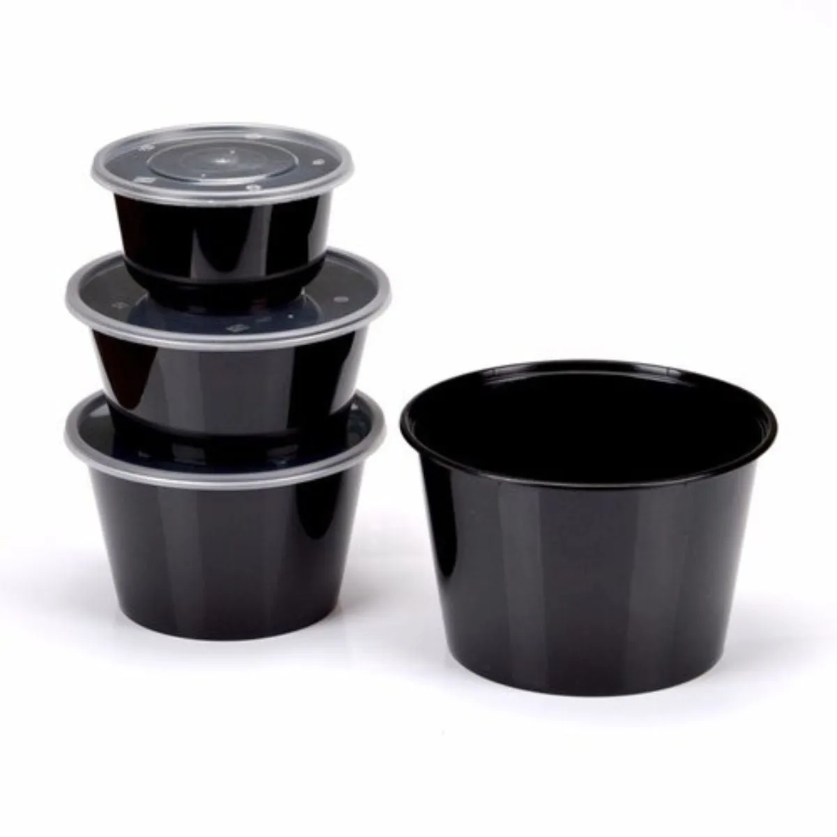 Pack of 250 Heavy Duty Black Round Containers with Lids Sizes: 100/ 250/ 300/ 400/ 500/ 750/ 1000 & 1250ml