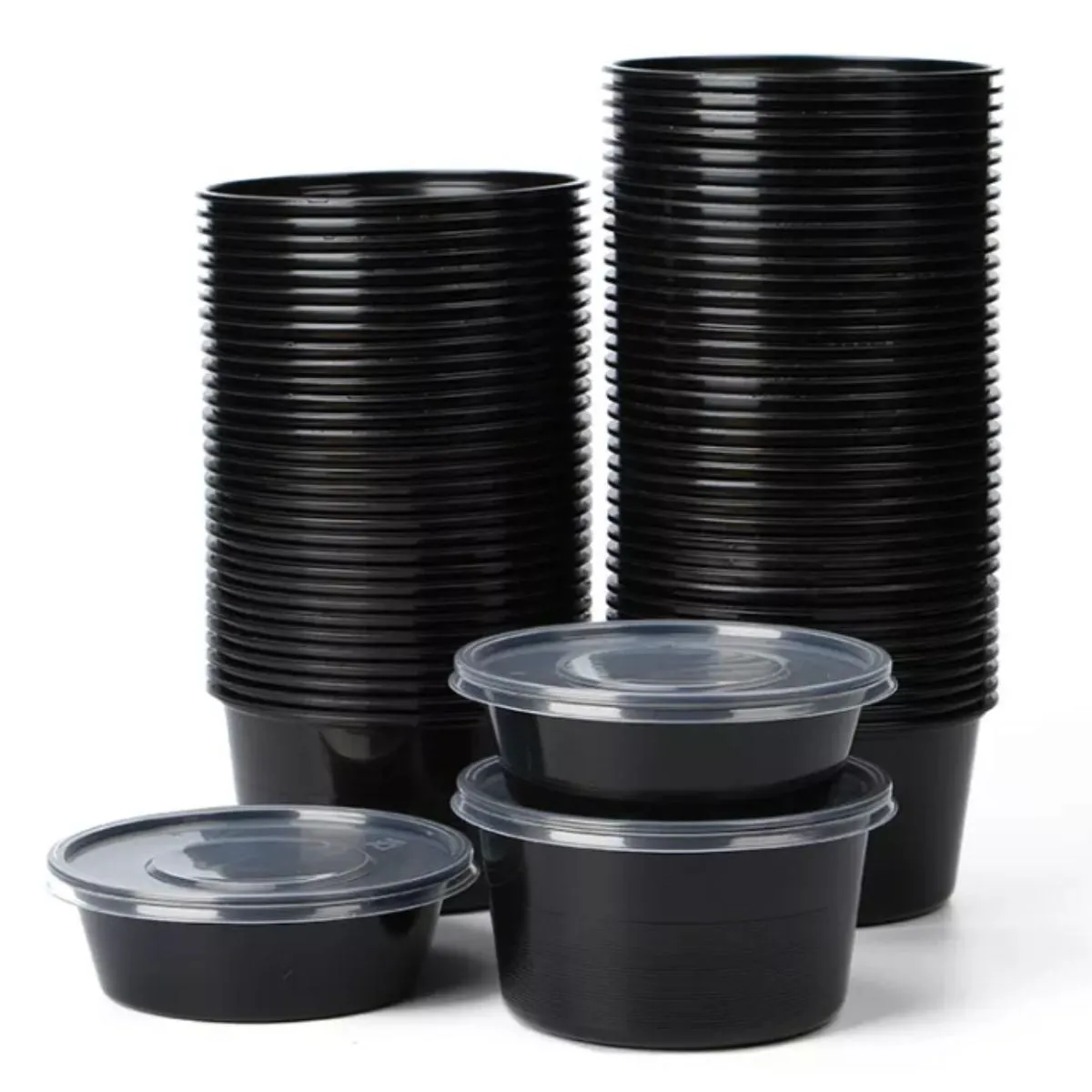 Pack of 250 Heavy Duty Black Round Containers with Lids Sizes: 100/ 250/ 300/ 400/ 500/ 750/ 1000 & 1250ml