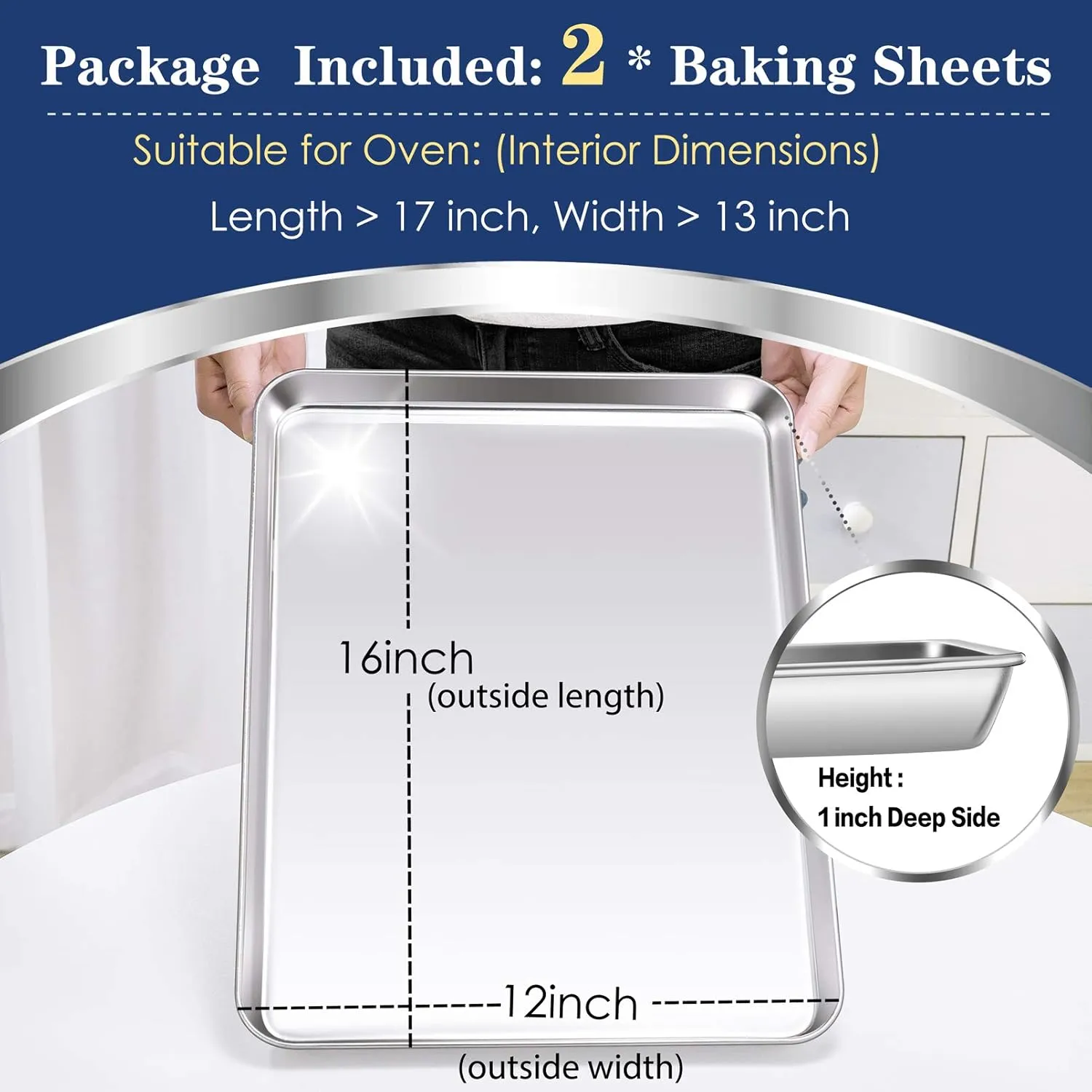 P&P CHEF 16 Inch Large Baking Sheet Set of 2, Stainless Steel Cookie Sheet, Baking Pan Bakeware Set, Heavy Duty & Healthy, Oven & Dishwasher Safe