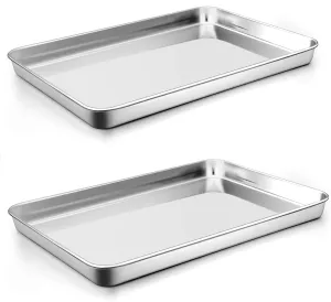 P&P CHEF 16 Inch Large Baking Sheet Set of 2, Stainless Steel Cookie Sheet, Baking Pan Bakeware Set, Heavy Duty & Healthy, Oven & Dishwasher Safe
