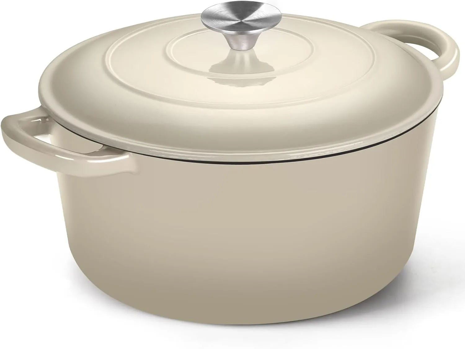 P&P CHEF 6 Quart Enameled Dutch Oven with Lid, Cast Iron Dutch Oven Pot, Enamel Round Cooking Stock Pot for Braising, Stewing, Roasting, Baking, Fit Various Stoves, (6 QT, Khaki)