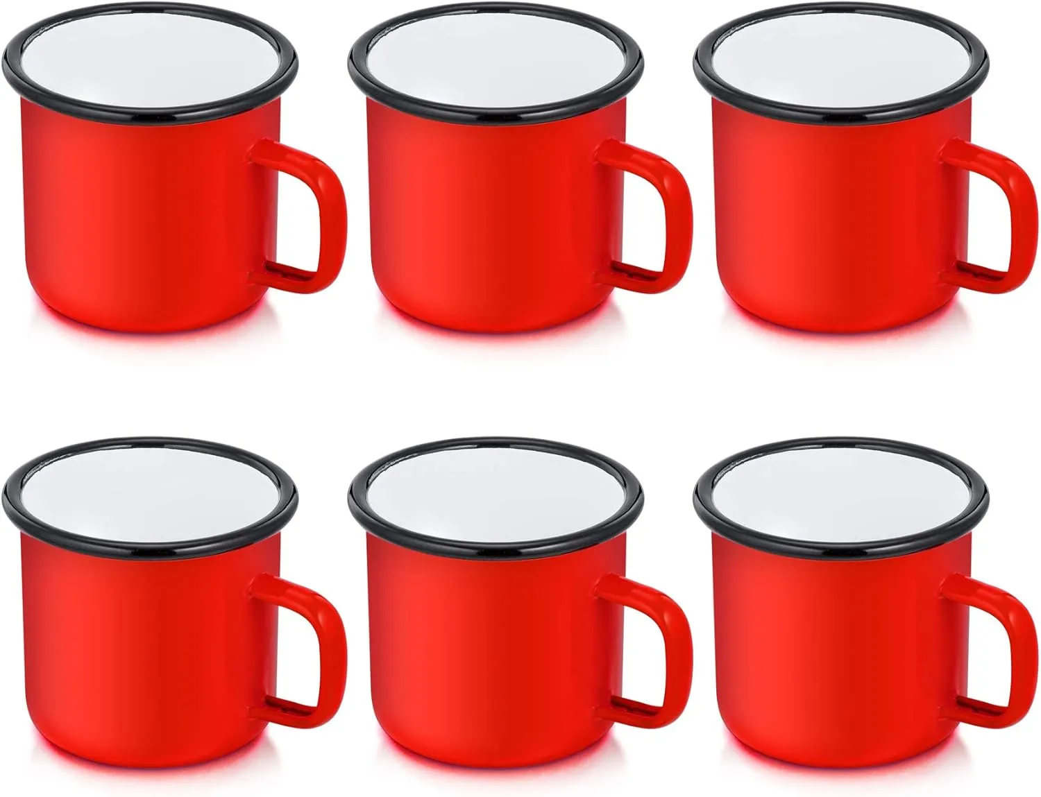 P&P CHEF Enamel Camping Coffee Mug Set of 6, Small Colored Mugs Cups for Family Gathering/Friend Party/Camping/Picnic/Fishing, Lightweight & Portable -12 Ounce, 350ML & Red