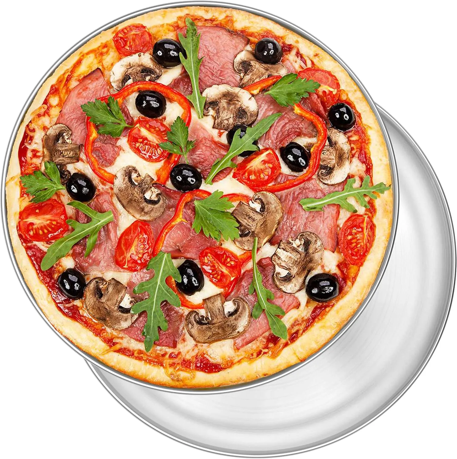 P&P CHEF Pizza Pan Set of 2, Stainless Steel Pizza Tray, Round Pizza Plate For Pie Cookie Pizza Cake, Non Toxic & Heavy Duty, Dishwasher Safe & Easy Clean, 12 Inch & Silver