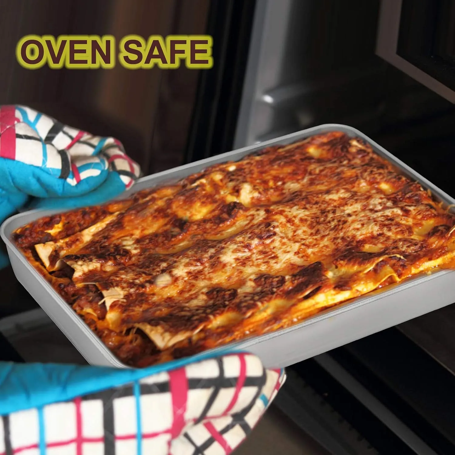 P&P CHEF Stainless Steel Sheet Cake Pan, Rectangular Baking Pan for Lasagna Brownie Meats, Cookie Tray Fits in Toaster Oven, Easy Clean & Heavy Duty (12.3 Inch, 2Pcs)