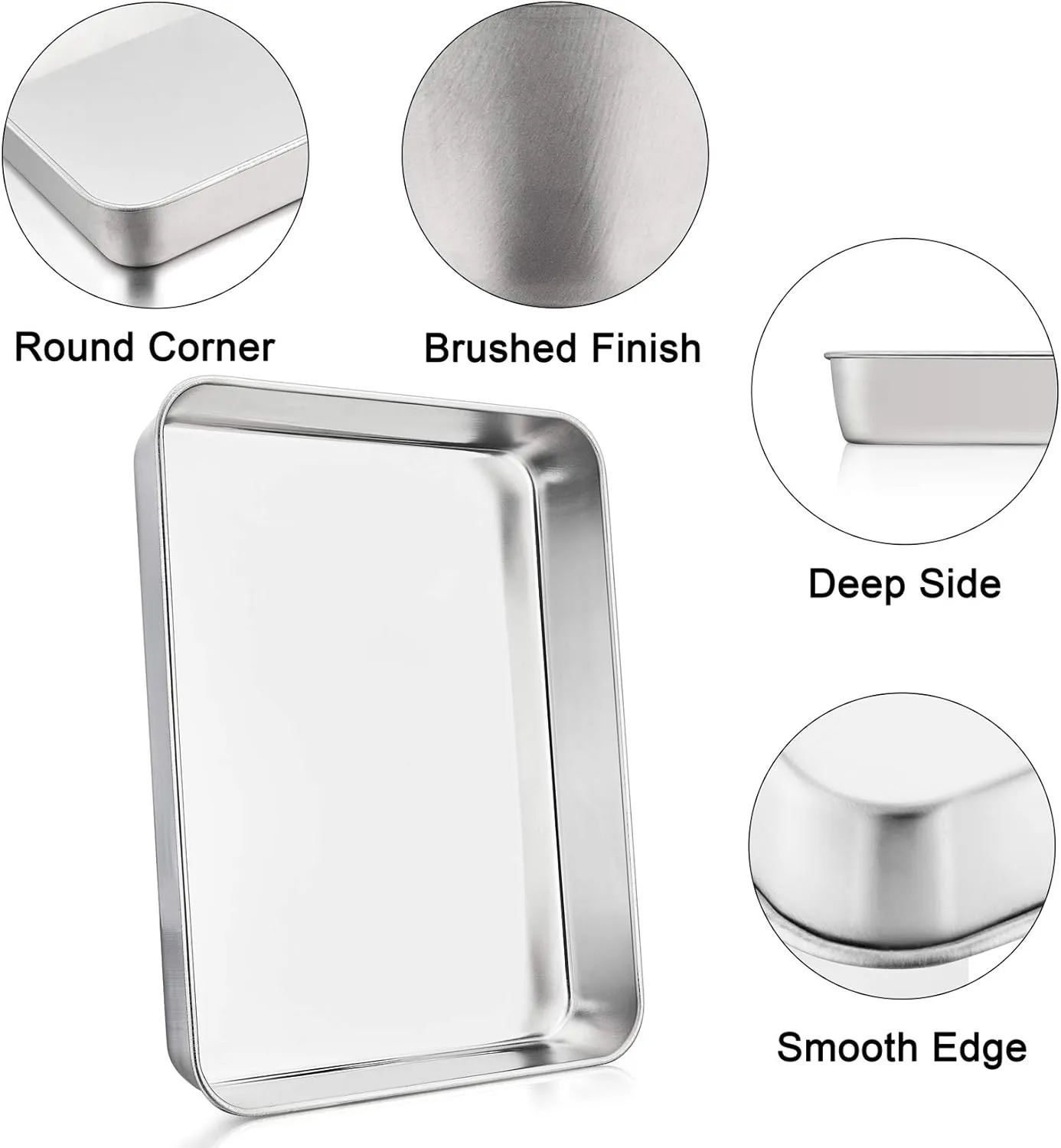 P&P CHEF Stainless Steel Sheet Cake Pan, Rectangular Baking Pan for Lasagna Brownie Meats, Cookie Tray Fits in Toaster Oven, Easy Clean & Heavy Duty (12.3 Inch, 2Pcs)