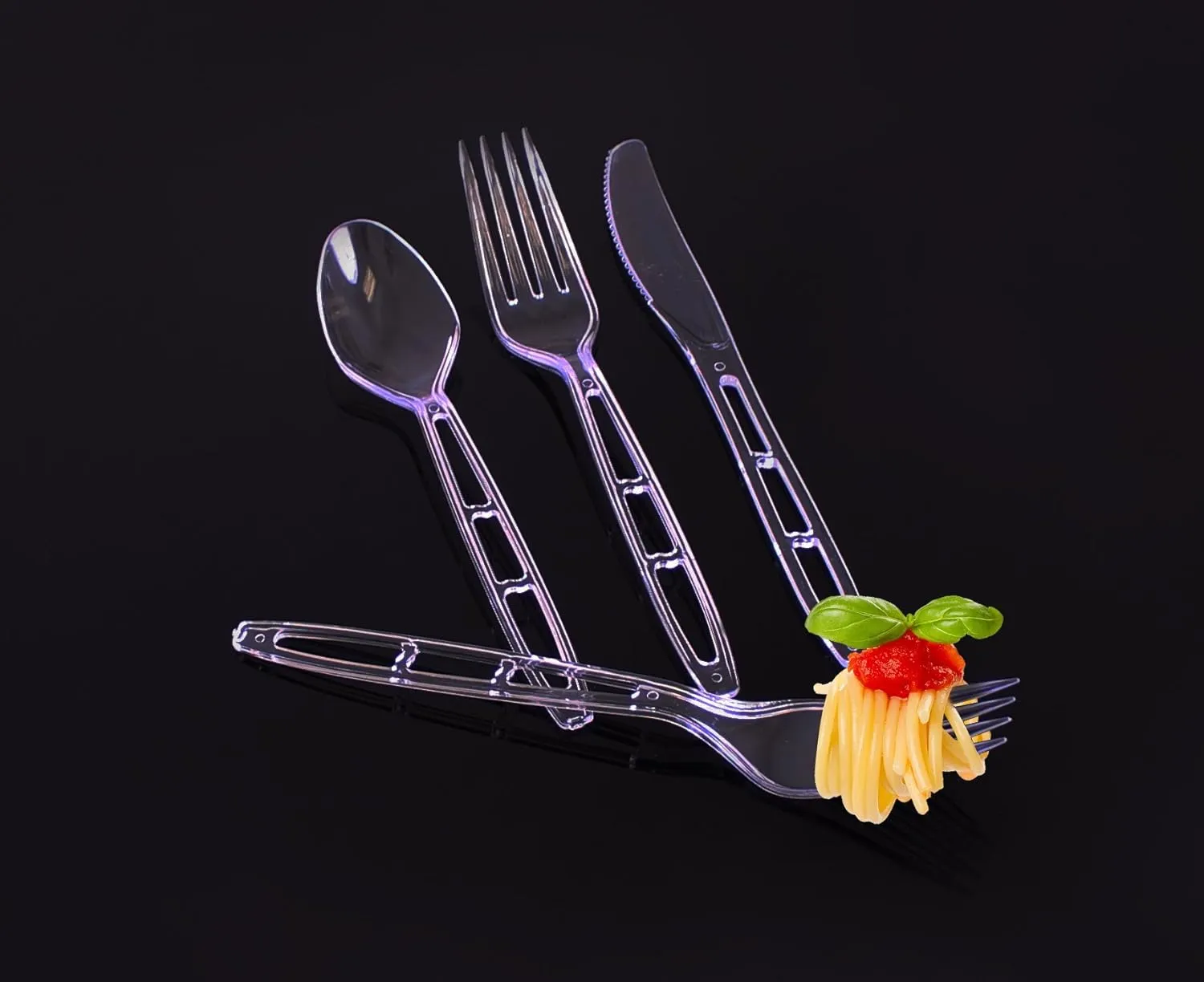 Party Bargains Emerald Clear Plastic Silverware 1440 pcs Set: 720 Forks, 480 Spoons, 240 Knives. Heavy Duty Elegant Cutlery Disposable Utensils Combo Pack for Ceremonies Catering Galas Cocktail Party