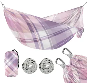 Pastel Pink and Purplartan Plaid 330lb Capacity Outdoor Hammock with Tree Straps Tree Hammock for Outside Camping Essentials hamaca para acampar