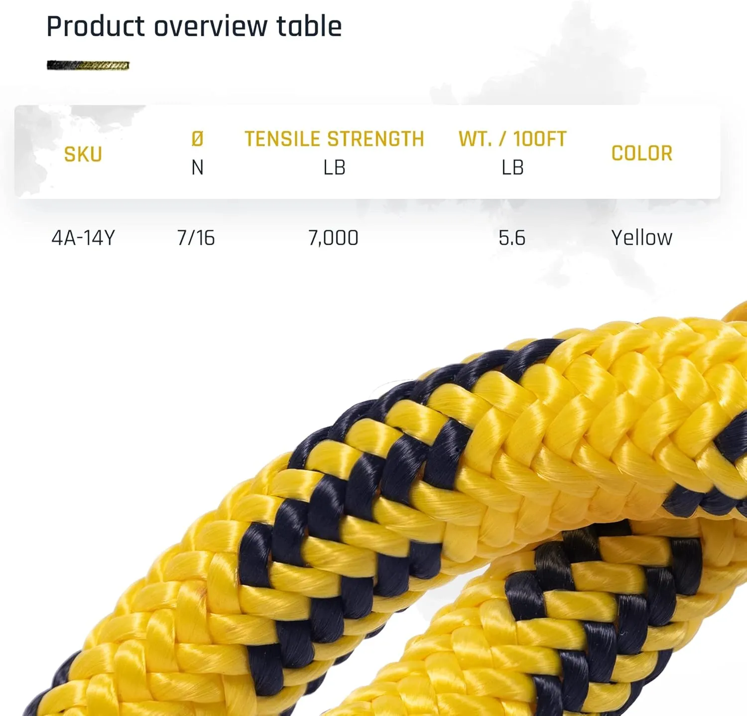 Pelican Rope 24-Strand 7/16 in (11 mm), USA Made Arborist Rope - 5,400 lb MBS - Static Climbing Rope - Lightweight - Arborist-24™ - 120 Ft - Tight Spliced Eye - Yellow Black