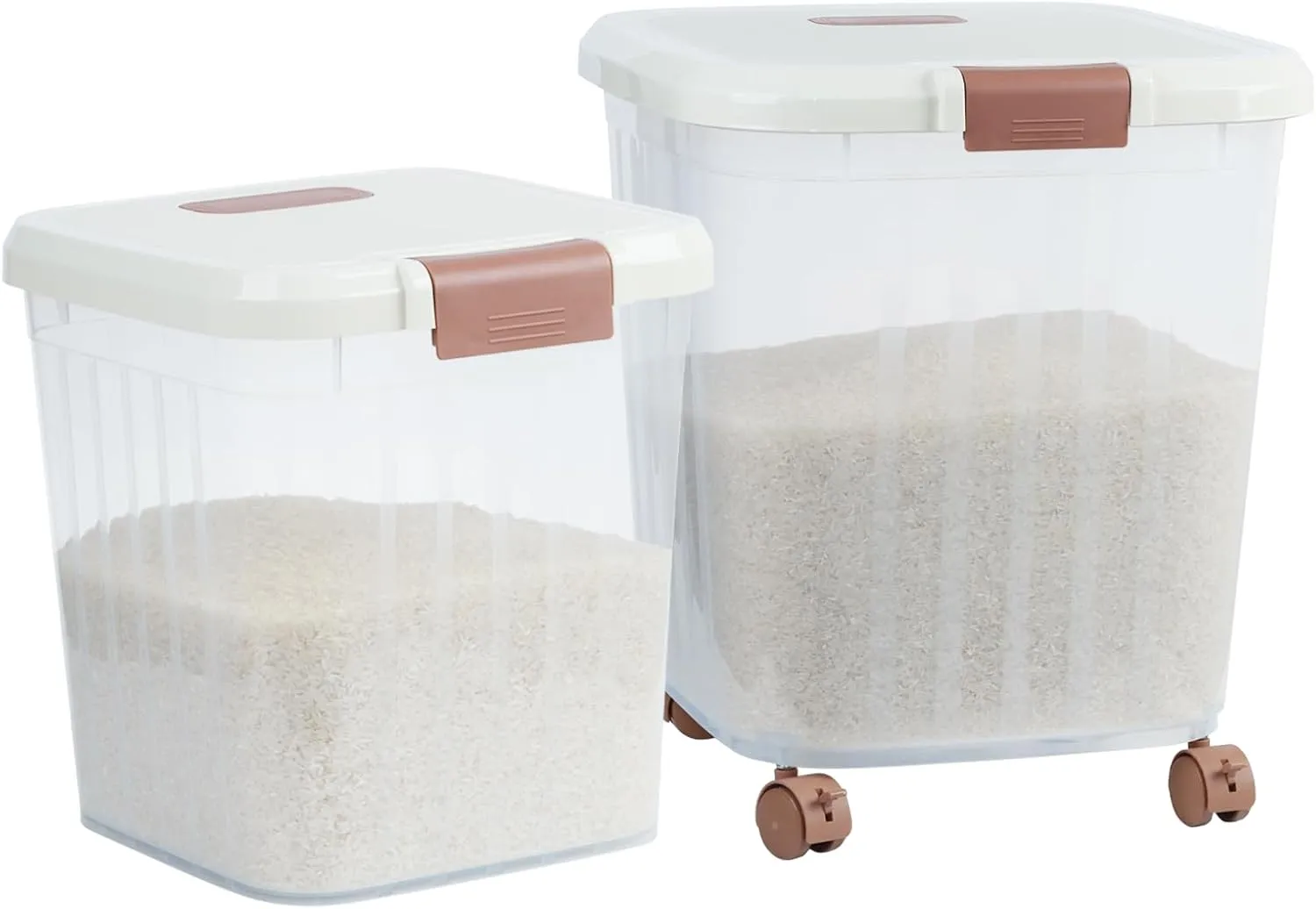 PENCK Airtight Flour Storage Bin Plastic Rice Storage Container Clear Cereal Grain Dry Food Storage Boxes with Wheels for Kitchen Pantry Countertop (20lbs&50lbs)