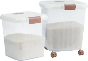 PENCK Airtight Flour Storage Bin Plastic Rice Storage Container Clear Cereal Grain Dry Food Storage Boxes with Wheels for Kitchen Pantry Countertop (20lbs&50lbs)