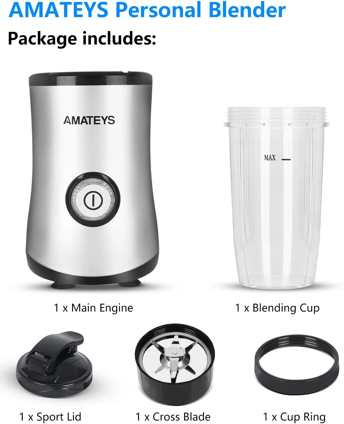 Personal Blender with Button, 350W Professional Kitchen Blender for Smoothies and Shakes, Portable, Easy Cleaning & Operation, Suitable for Carrying or Storage