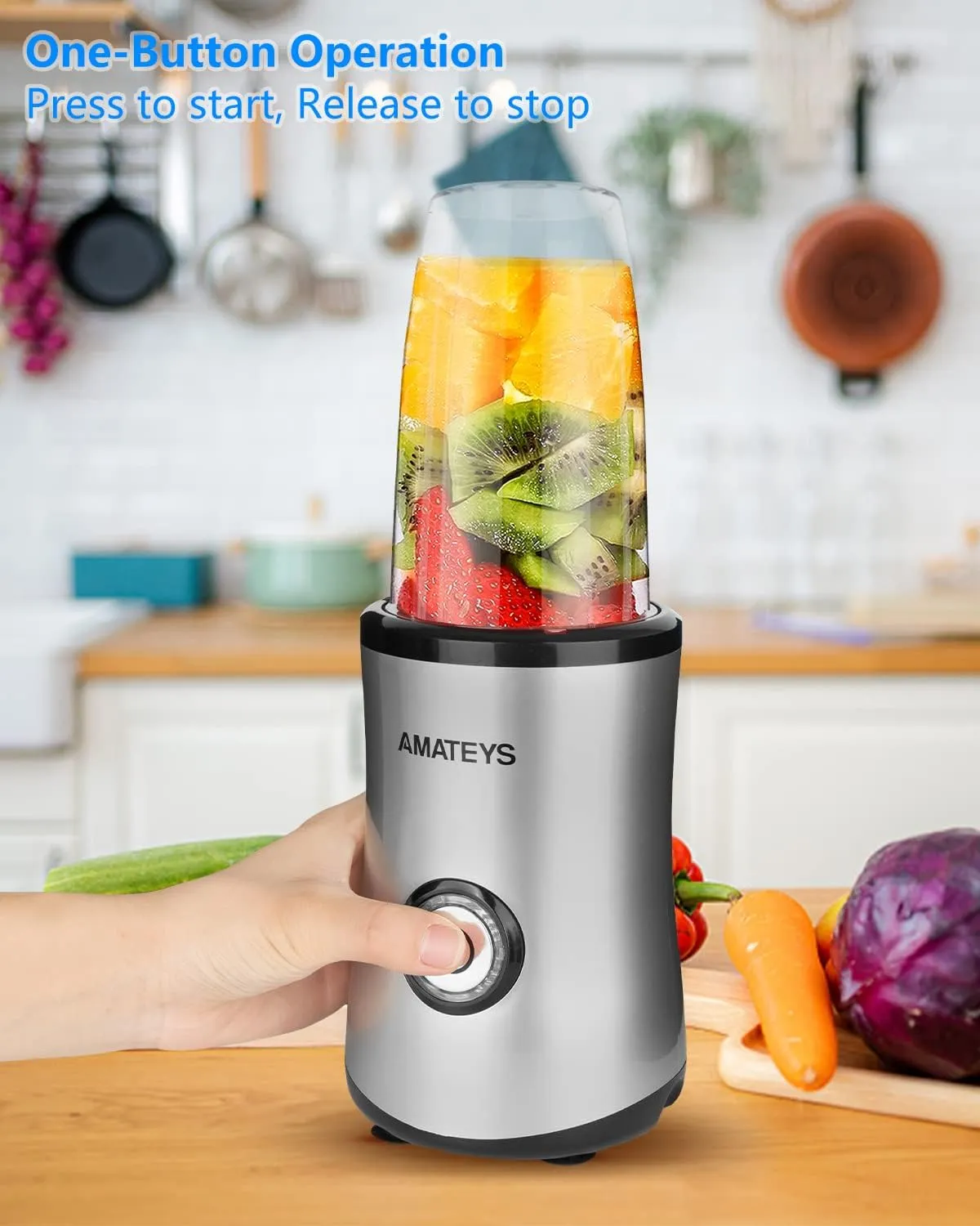 Personal Blender with Button, 350W Professional Kitchen Blender for Smoothies and Shakes, Portable, Easy Cleaning & Operation, Suitable for Carrying or Storage