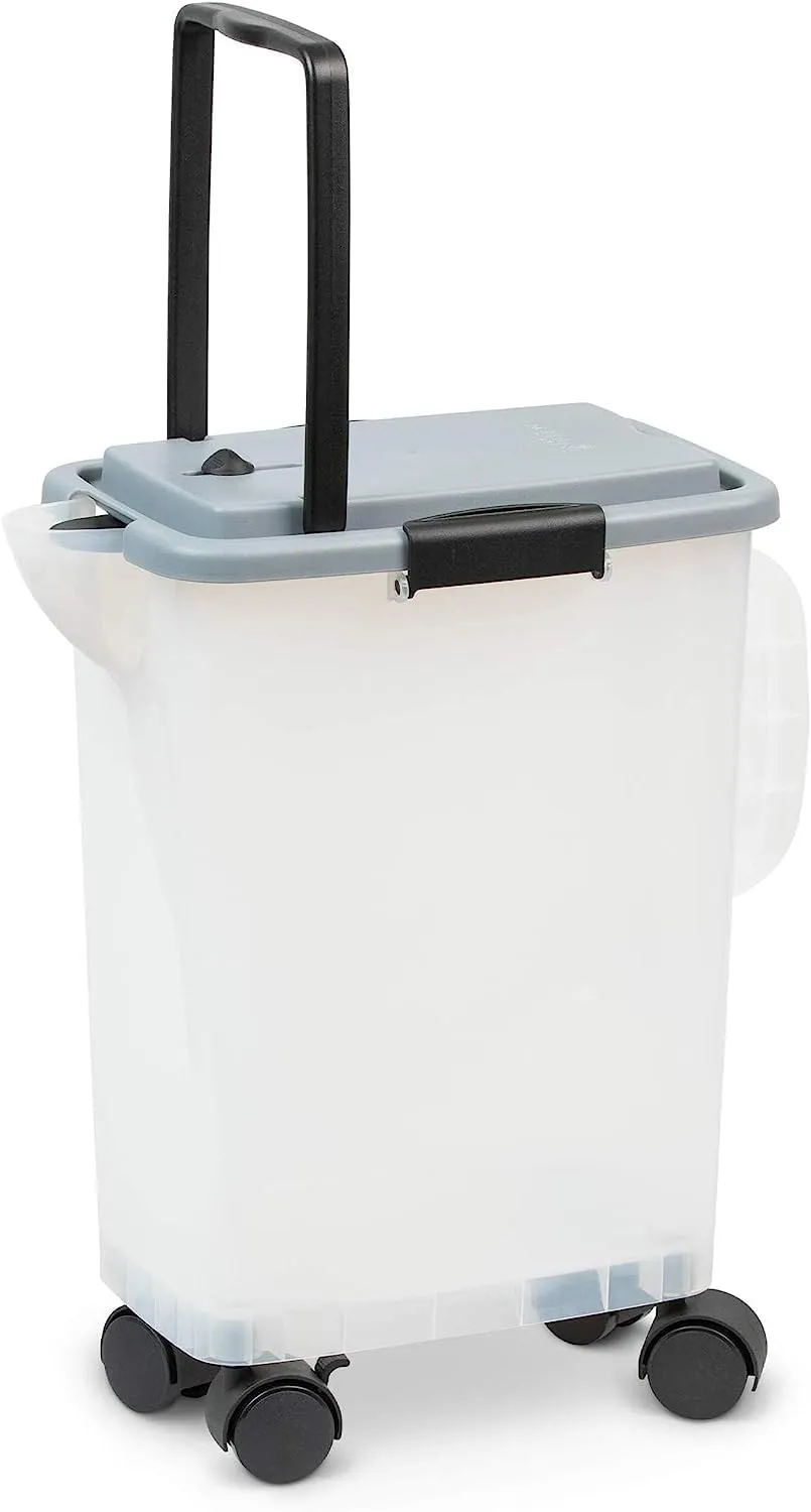 PetFusion BetterBin Portable Litter Storage Container (16.5 x 11.7 x 19) | Holds up to 25 lbs/10 Gallons, Great for Dry Dog and Cat Food | Adjustable Spout, Back & Top Handles, Heavy Duty Wheels
